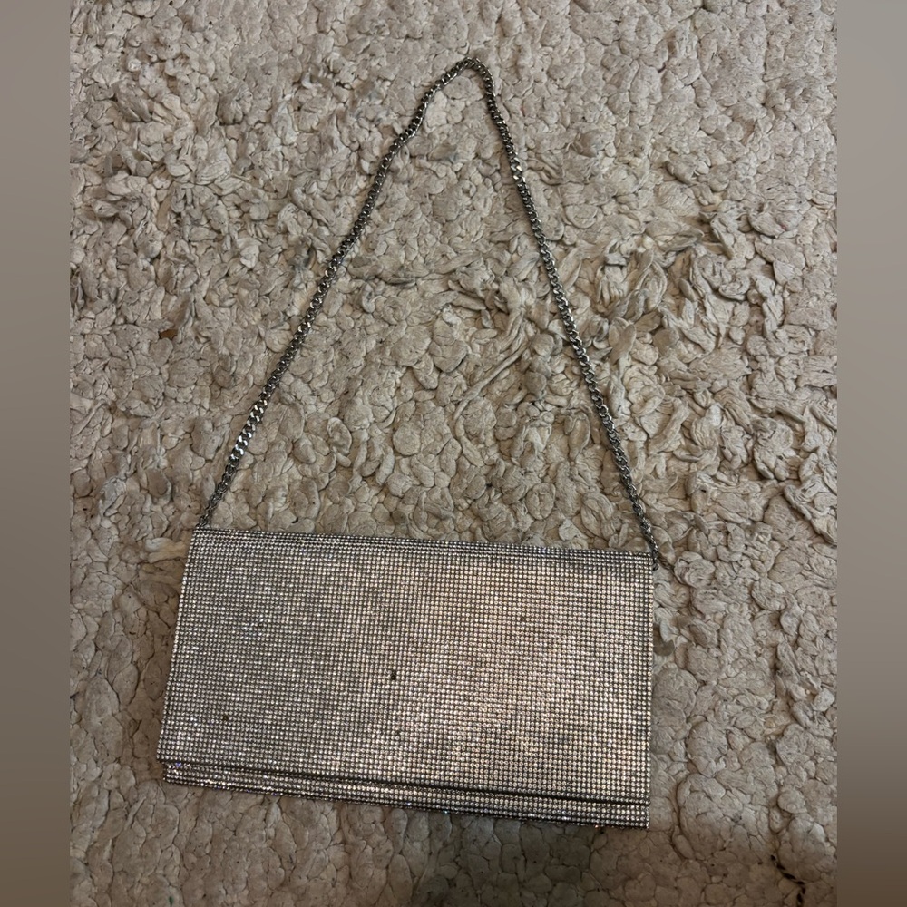 EXPRESS Women’s Rhinestone Diamond Sparkly Disco Silver Evening Clutch Bag Purse